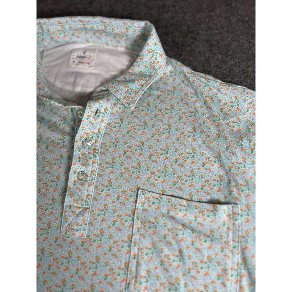 Johnnie O Polo Shirt Mens XL teal‎ Golf Performance Stretch Flowers